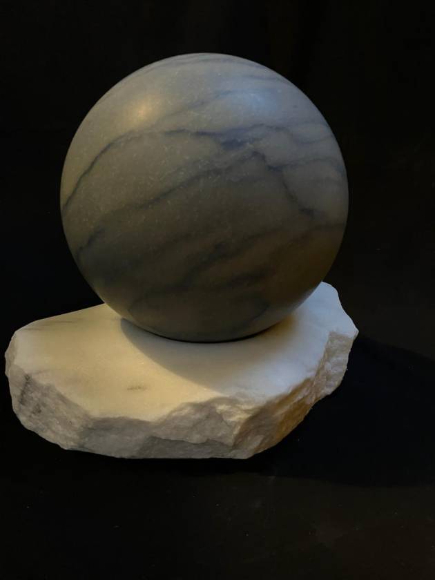Earth on Cloud, Blue Quartzite/White Marble Base